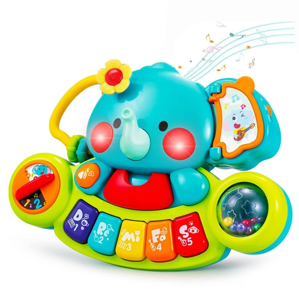 2-in-1 Musical Elephant Keyboard Interactive Baby Toy with 7 Play Activities, Light-Up Buttons, Piano, Nursery Rhymes, and Sensory Development Features for Motor and Cognitive Skills 6M+