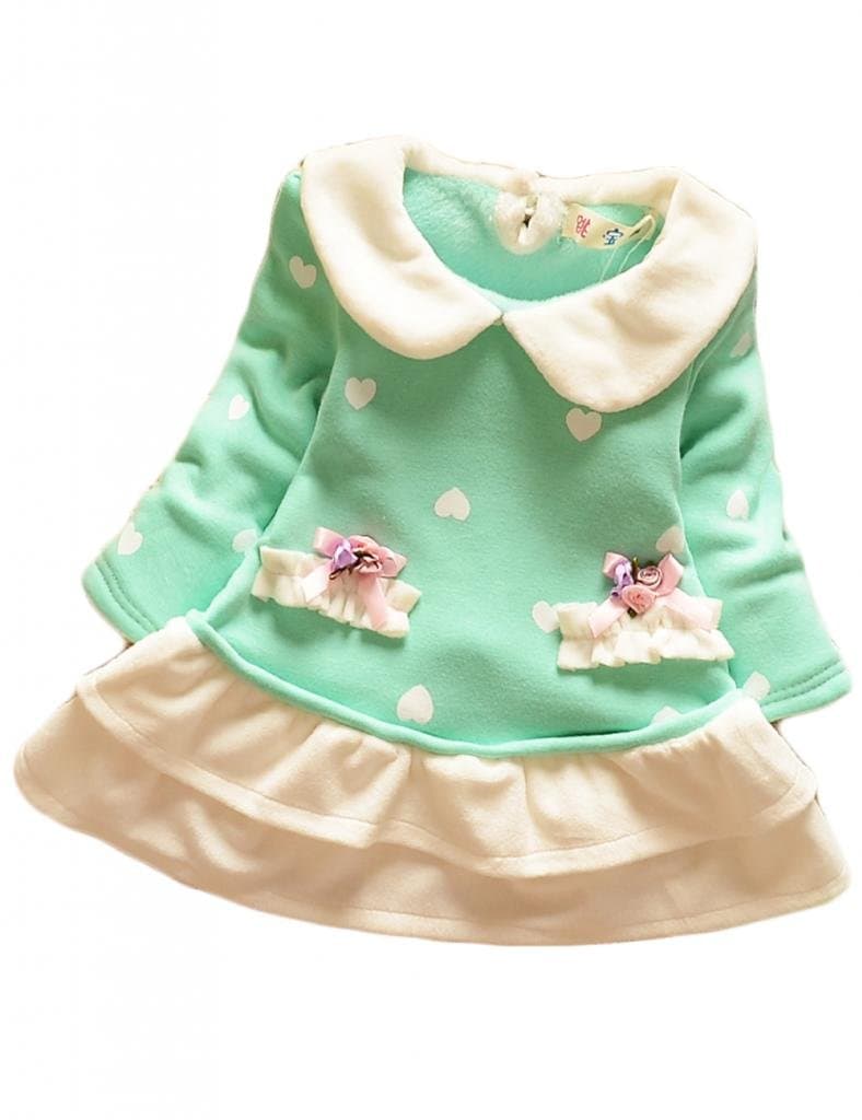 Baby Girls Heart Pattern Long Sleeve Solid Color Dress Hoodie Fleece Sweater