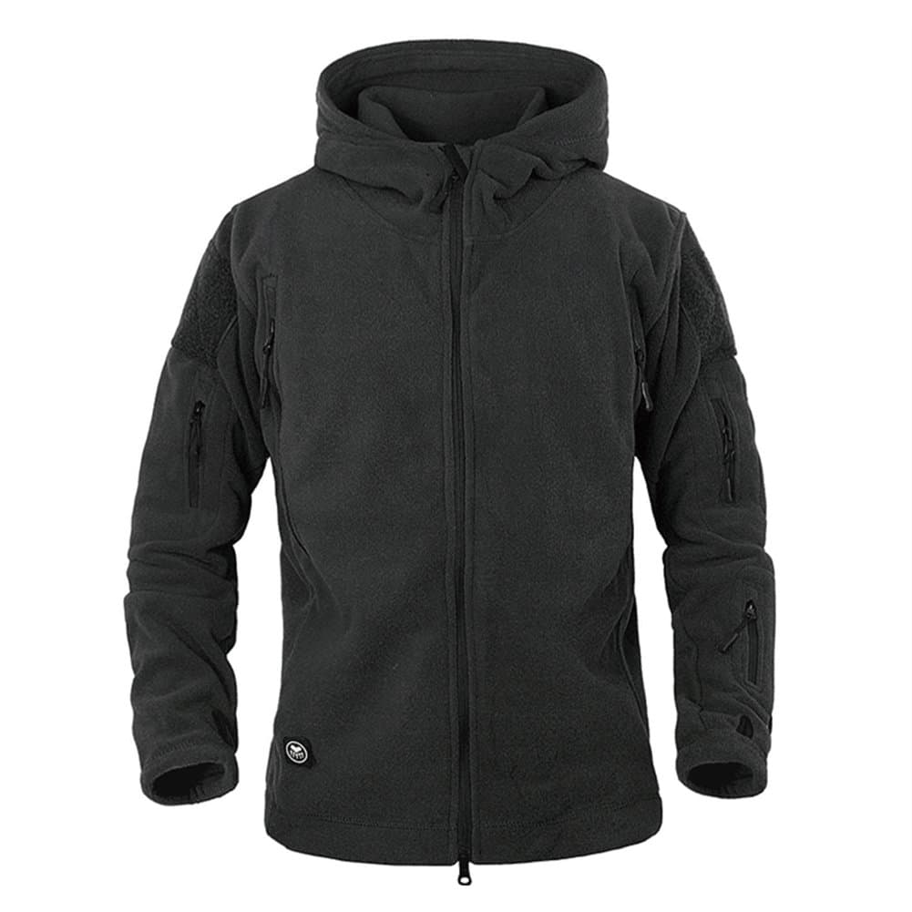 Men's Warm Military Tactical Sport Fleece Hoodie Jacket, Black, XX-Large