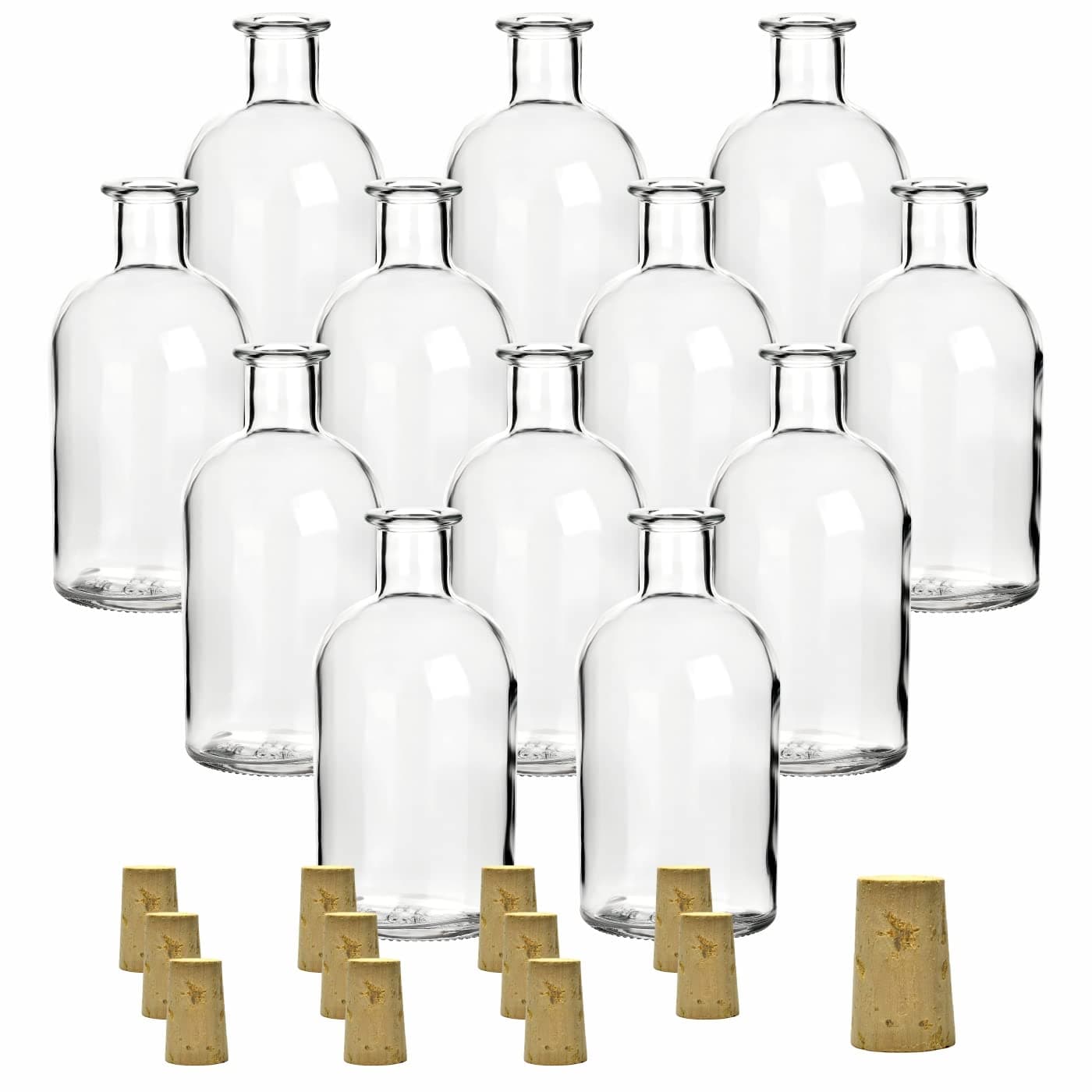 gouveo 12 empty bottles 250 ml with cork, empty glass bottles, liqueur bottles