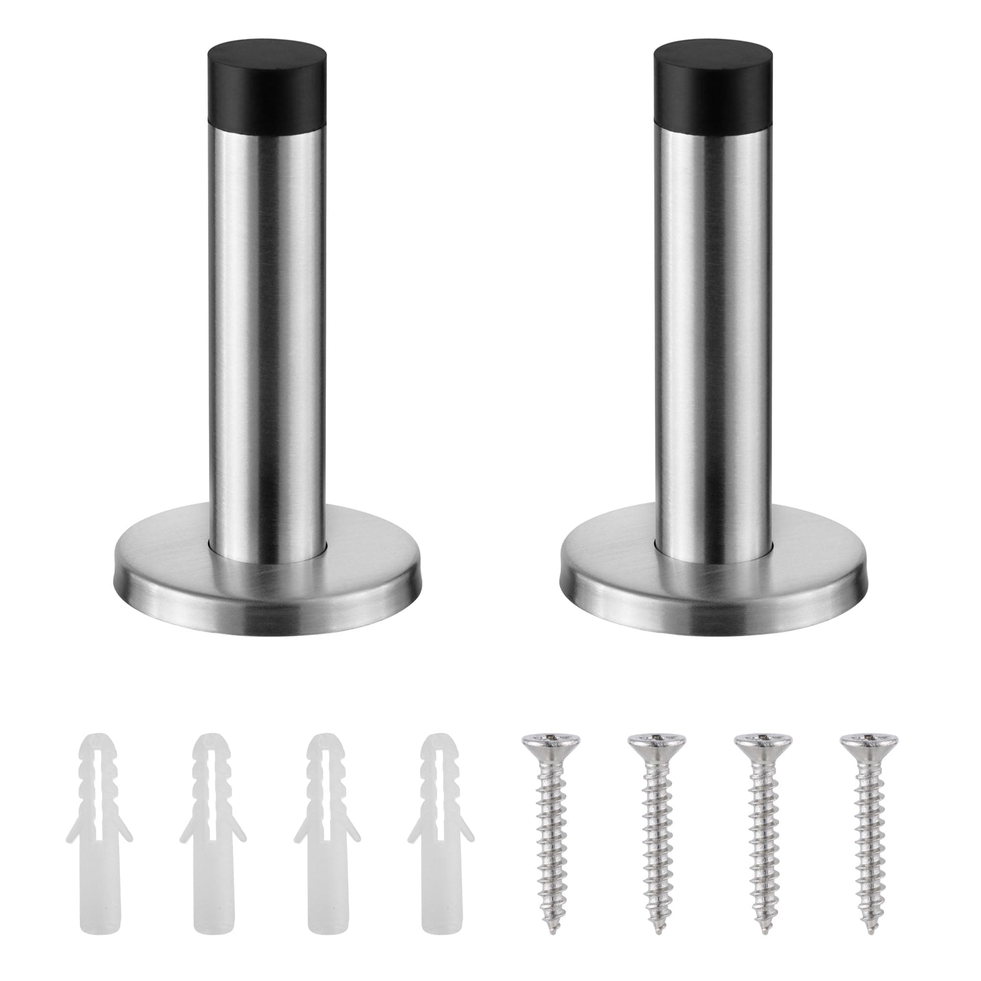 H&S Wall Mounted Door Stop - Heavy Duty Door Stopper - Stainless Steel Door Stops with Rubber Buffer - Doorstop for Indoors to Protect Walls - Includes 2 Door Stoppers