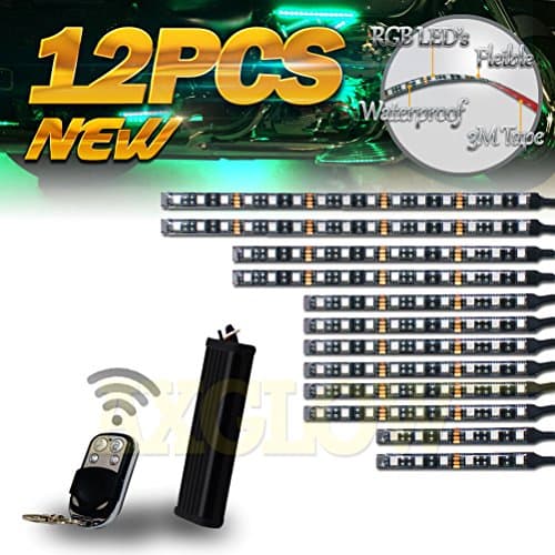 AXGLOW 12pc Motorcycle LED Light Kit 120 SMD LED Ultrathin Flexible Waterproof Strips with 1pc Wireless Remote Controller