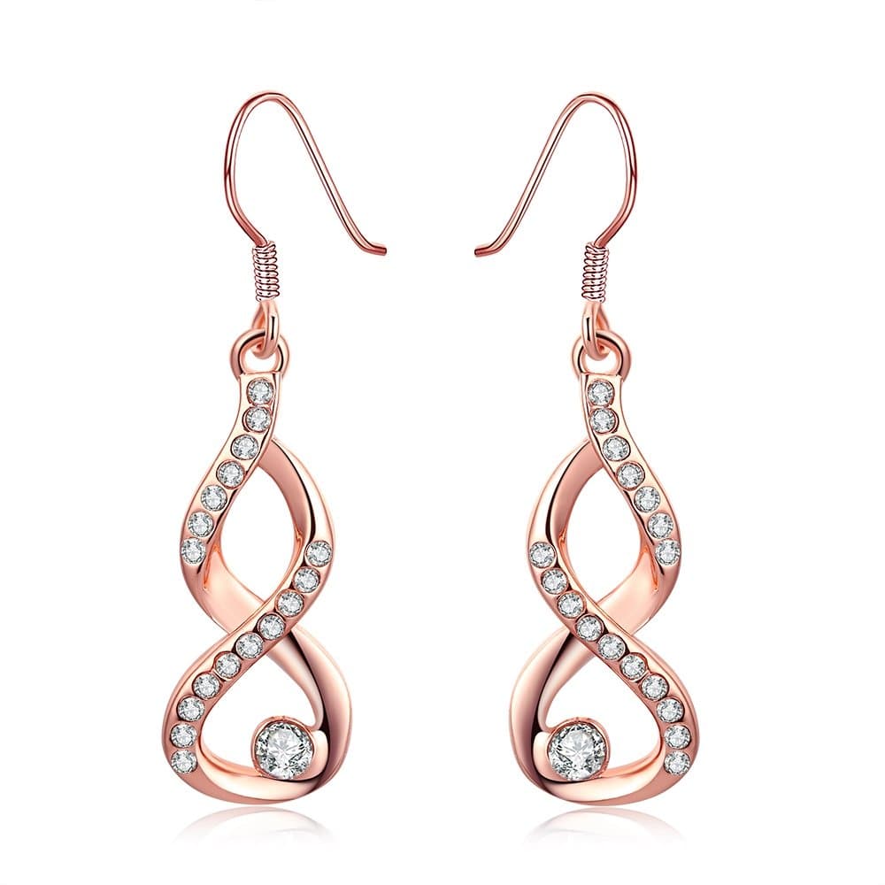 Infinity Love Dangle Drop Earrings for Women Girls 14k Rose Gold CZ Crystal Earring Best Friend