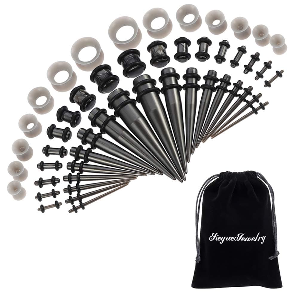50/54 Pieces Ear Stretching Kit 14G-00G Acrylic Tapers and Plugs + Silicone Tunnels - Ear Gauges Expander Set Body Piercing Jewelry