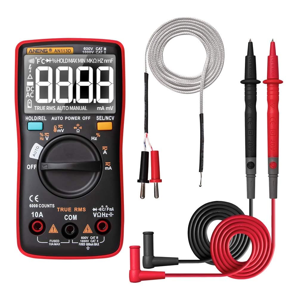 Digital Multimeter Tester - Aneng An113D Digital Multimeter Electrical Meter 6000 Counts DC/AC Current Voltage Tester Meters True Rms Auto Ranging LCD Display Temperature Measur