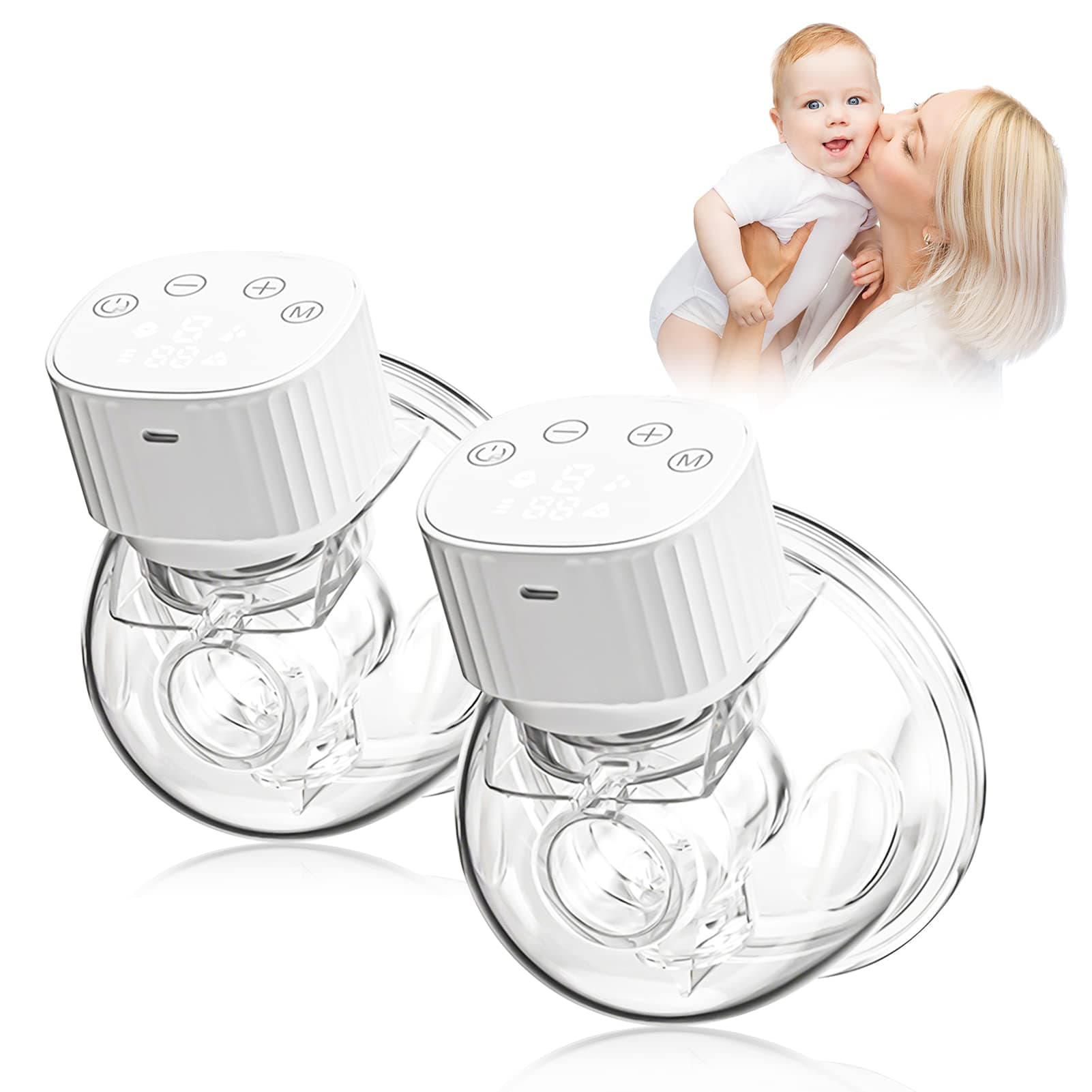 Morelian Breast Pump, Morelian 2PCS Hands Free Wearable Invisible Breast Pump Portable Painless Low Noise Electric Feeding Pump Modes Suction Levels with Large Display Screen
