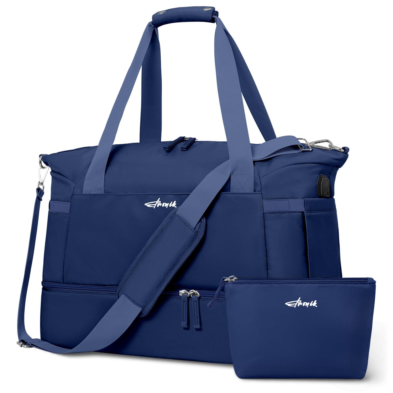 Gym Bag for Women, F-Dark Blue, Weekender Bag with USB Charging Port