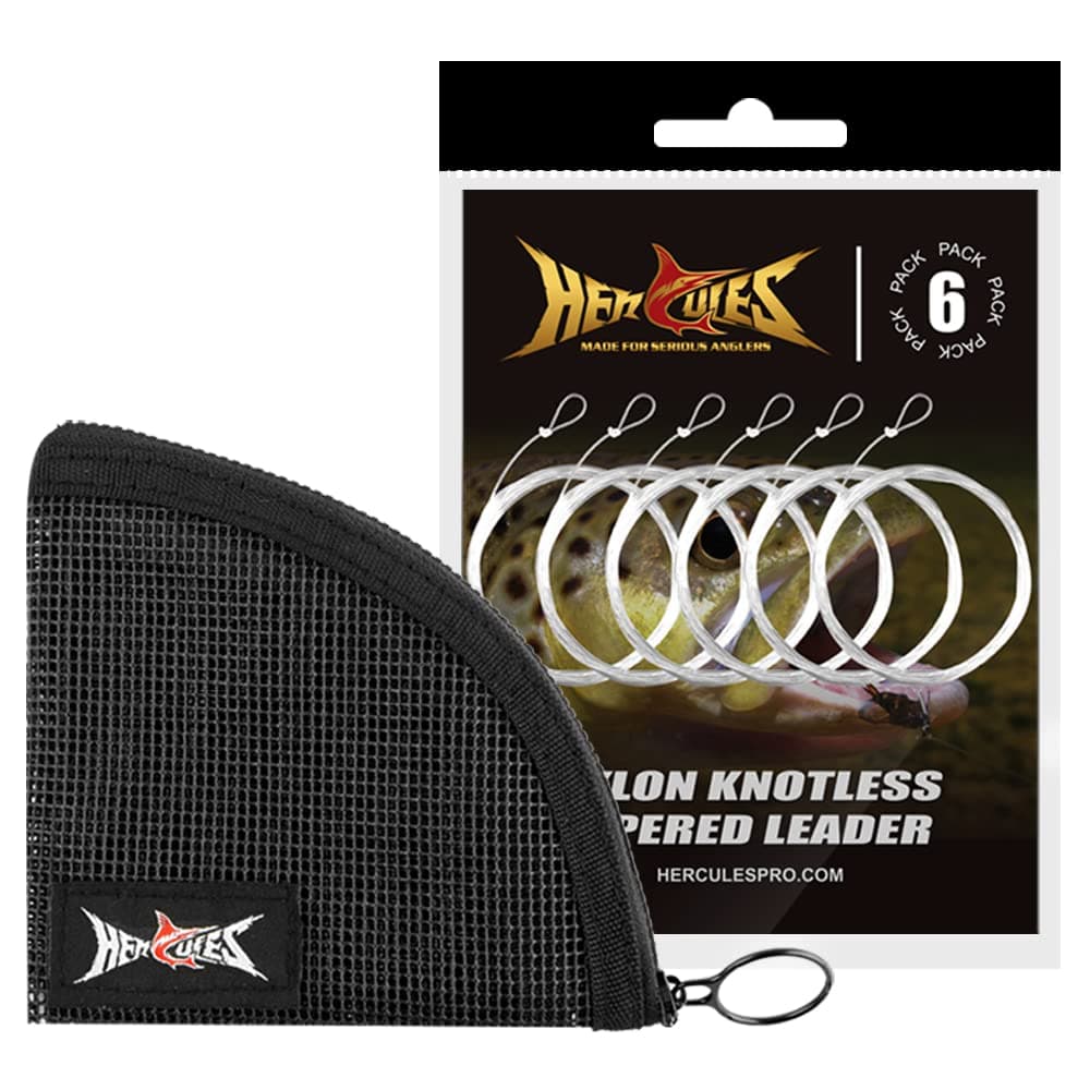 Pre-Tied Loop Fly Fishing Leader 6 Pack with Tapered Leader Wallet