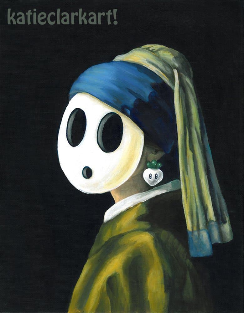 Shyguy with a Turnip Earring Print - Shy Guy Art - Girl with a Pearl Earring Parody - ShyGuy Painting - Nintendo Print -Mario Video Game Art