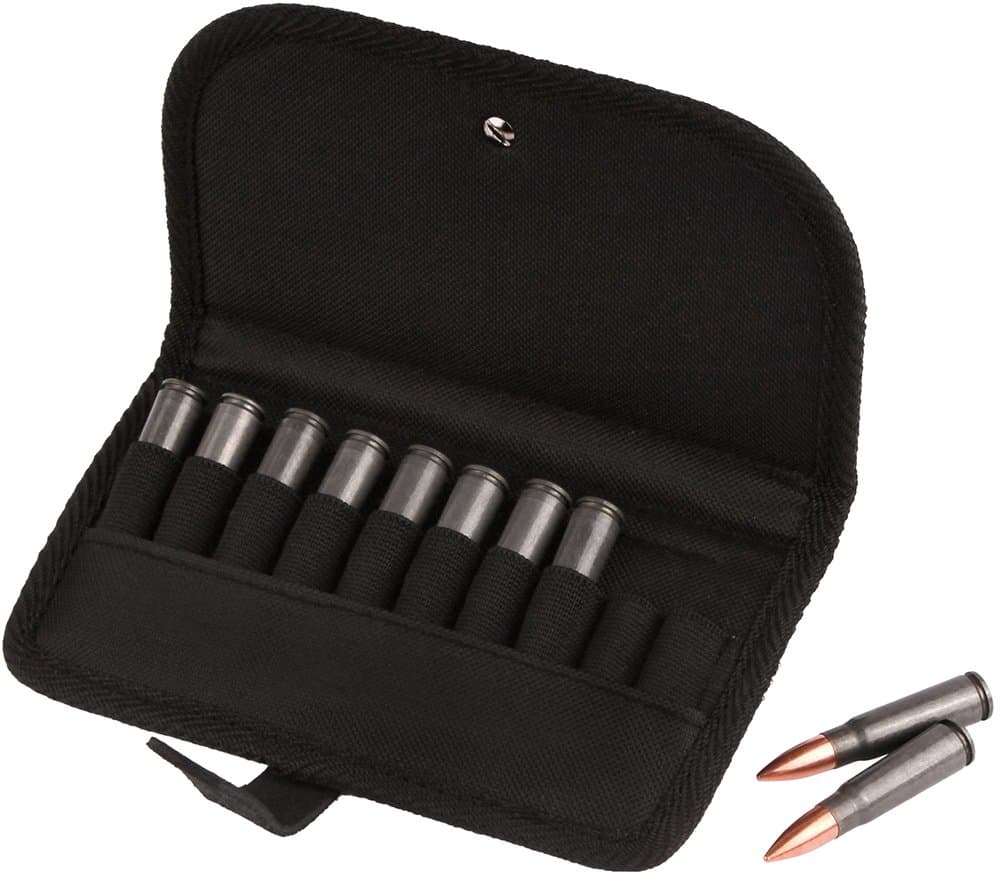 BronzeDog Camo Ammo Belt Holder Nylon Cartridge Pouch Shotgun Bag Hunting Ammo Wallet .30-30 .308 Caliber (Plain Black)