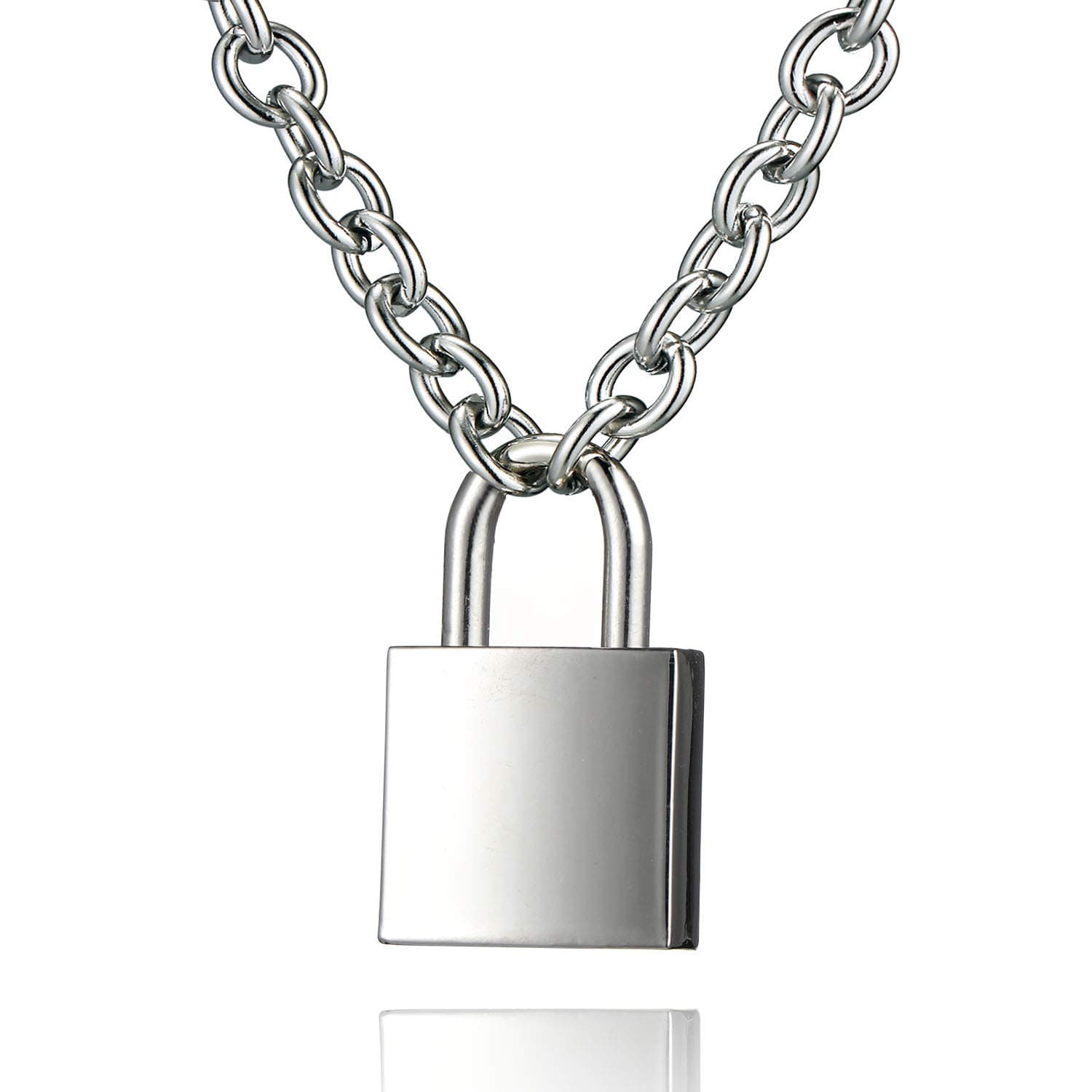 Padlock Necklace Stainless Steel Lock Chain for Men Women Silver 18-24 inch