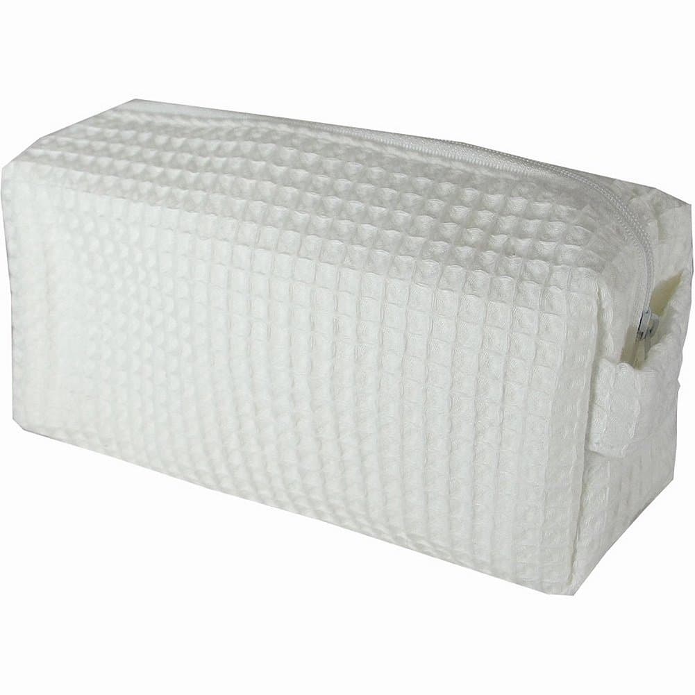 White Waffle Weave Fully Lined Cosmetic Bag
