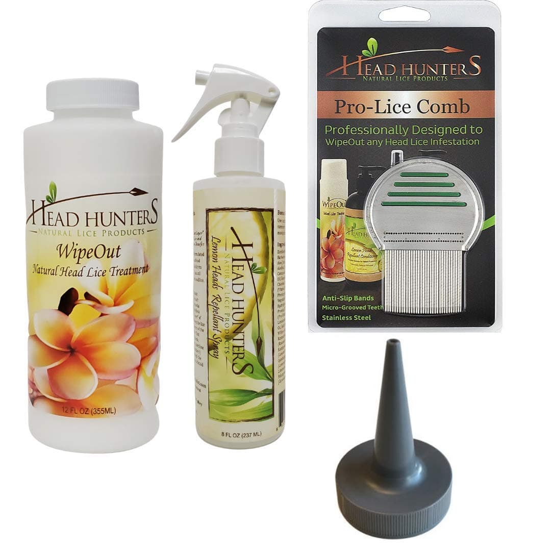 Head Hunters Natural Lice Products Specialist Pro Treatment Kit - All-Natural Wipeout Shampoo Treatment Kit with Repellent Spray & Comb - Kill , Safe Removal