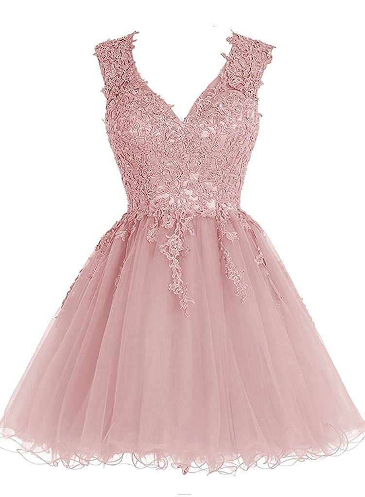 Homecoming Dresses Short Cocktail Dresses Lace Homecoming Dresses Tulle V Neck Prom Dress Appliques