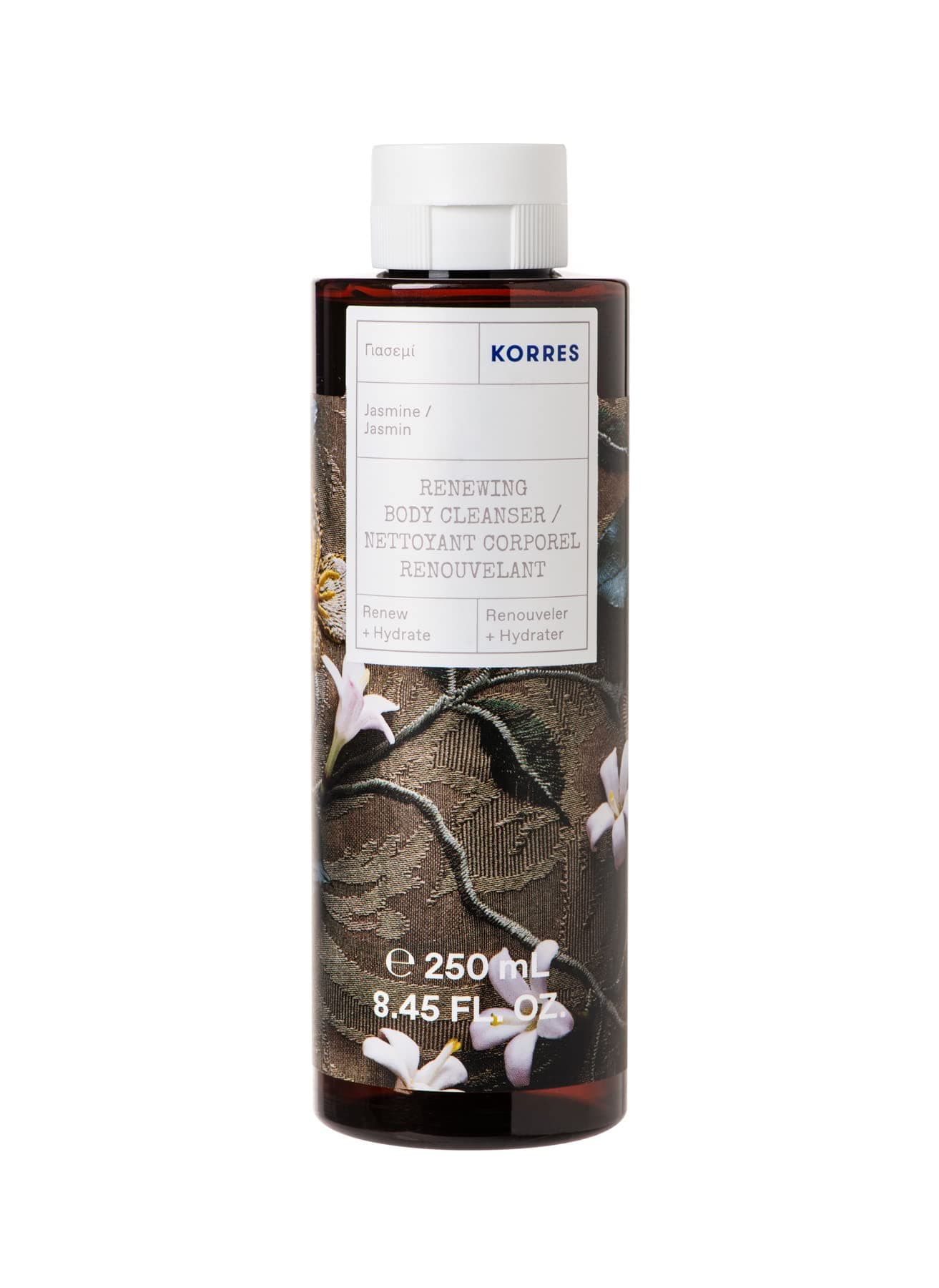 Renewing Body Cleanser, Jasmine, Foaming Shower Gel for Women & Men with Botanicals & Marshmallow Root Extract, Body Wash for Soft Skin, Vegetarian & Cruelty Free, Made in Greece, 8.45 Fl Oz