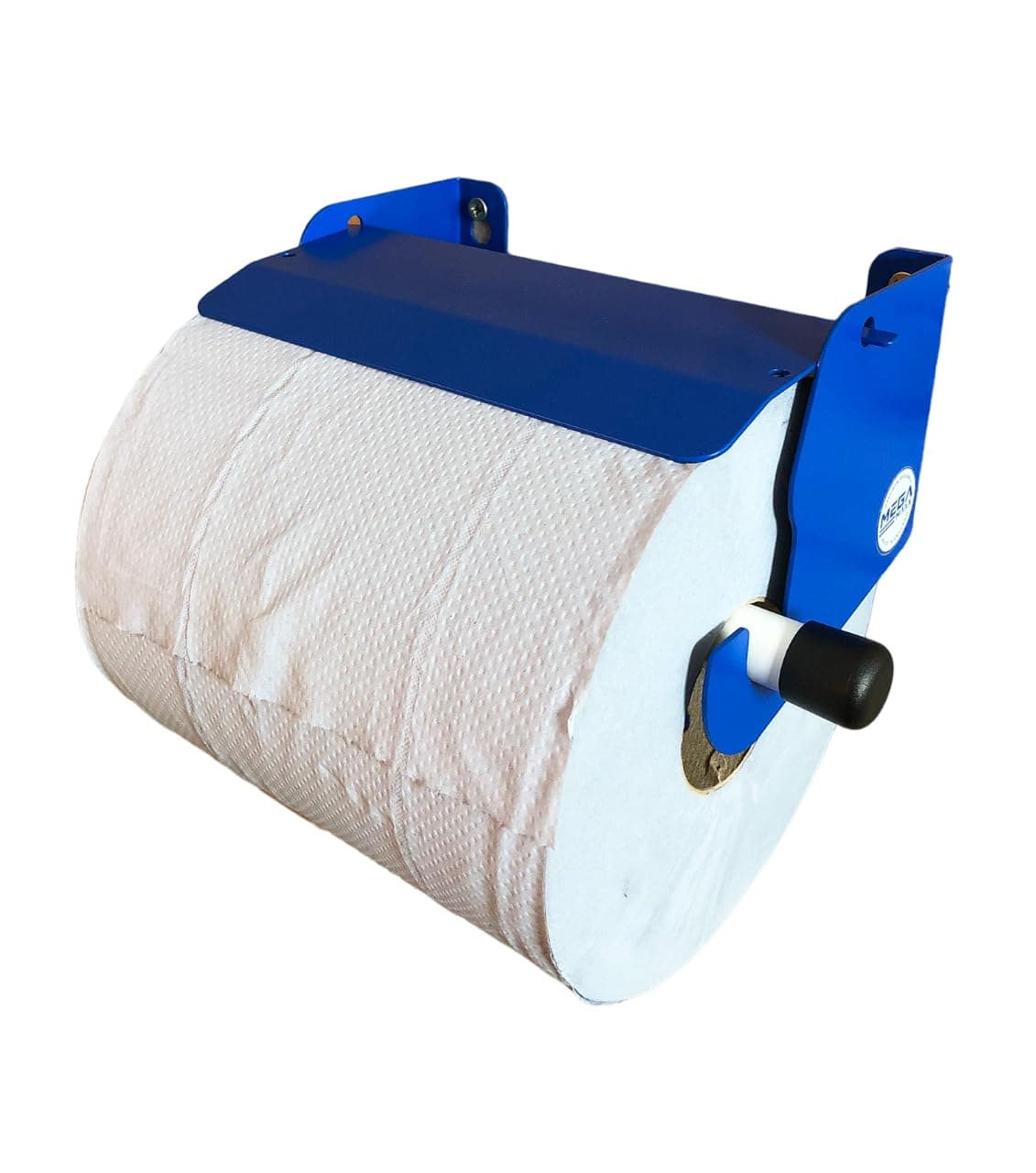 Heavy Duty Metal Wall Mounted Paper Towel Holder for Blue Roll - Factory Dispenser with Tissue Roll Brake for Cleaning Restroom, Sanitation, Office, and Kitchen (Blue)