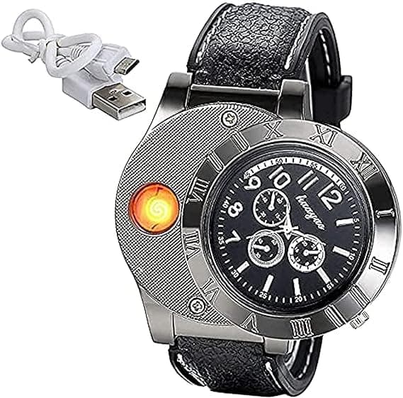 Metal Lighter USB Rechargeable Watch - Cool Lighters Windproof Flameless Unique Designer Wristwatches - Wristwatches Multi Functional Best Gift