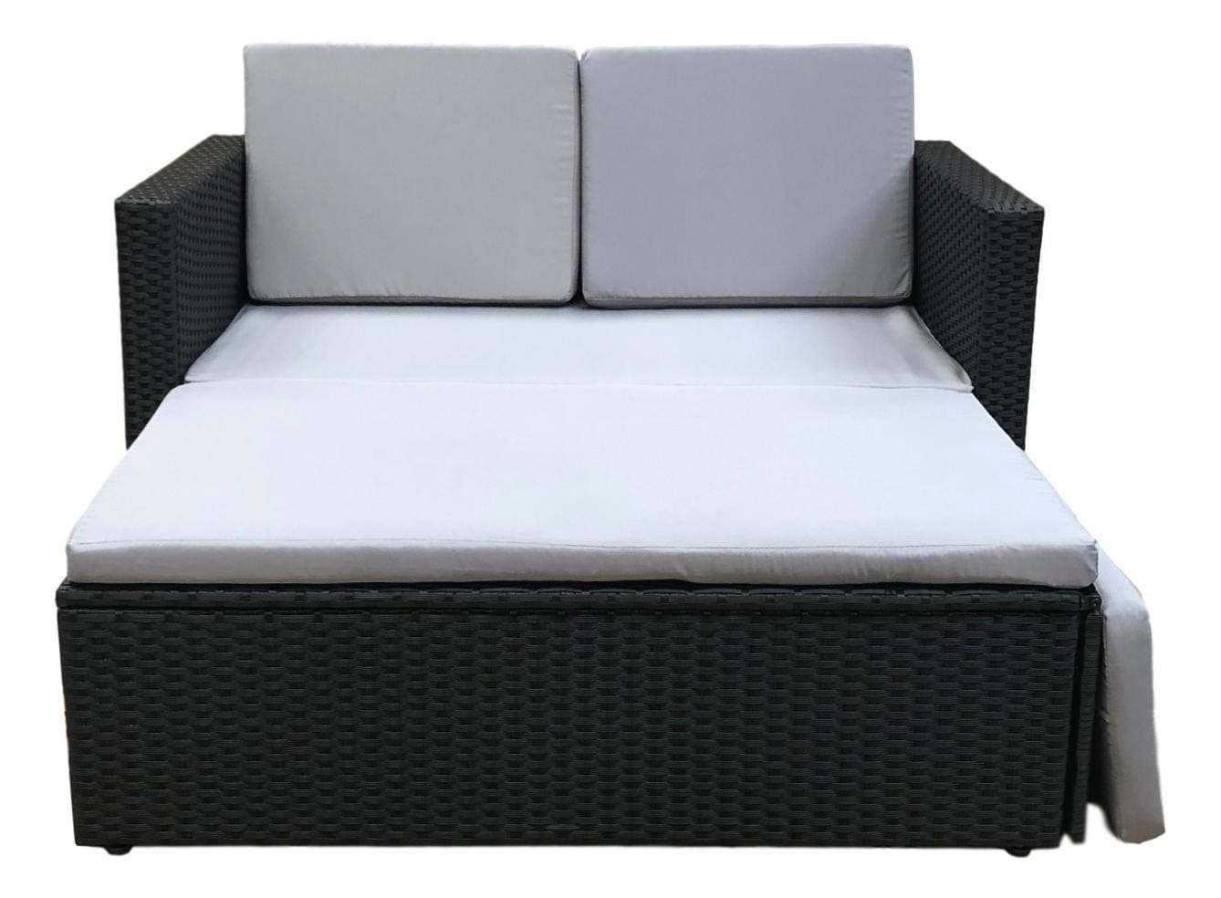 EVRE Love Bed Rattan Garden Furniture Set Patio Conservatory Outdoor Wicker Weave Lounge Sofa with Cushions (Black)