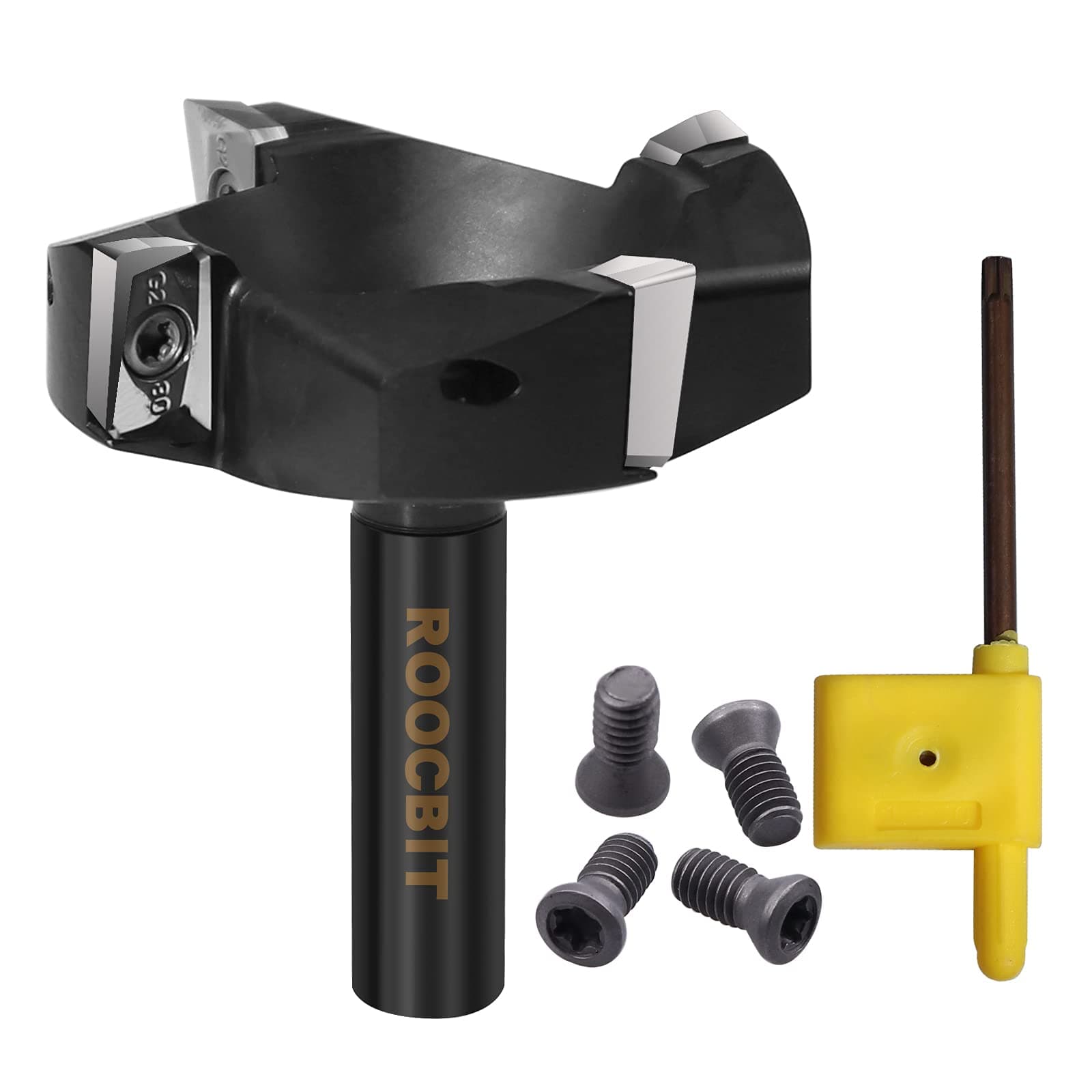 CNC Spoilboard Surfacing Router Bit, 1/2" Shank 2-1/2 inch(63.5mm) Cutting Diameter Replaceable Blade Slab Flattening Grooving Woodworking Milling Cutter Tools by ROOCBIT