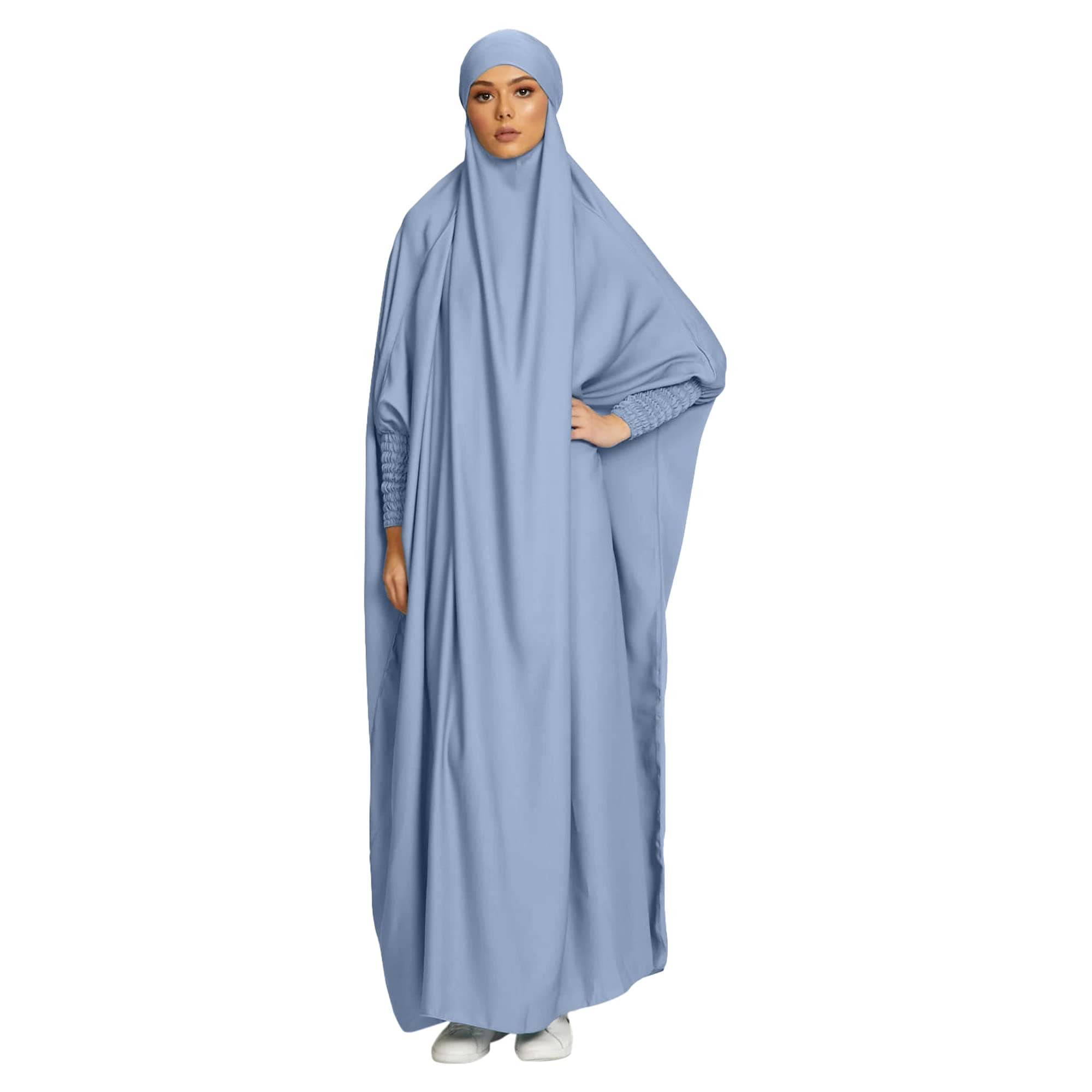 Women's Solid Abaya Muslim Dress One-Piece Full Length Prayer Robe Overall Hijab Thobe Hooded Abaya Dress
