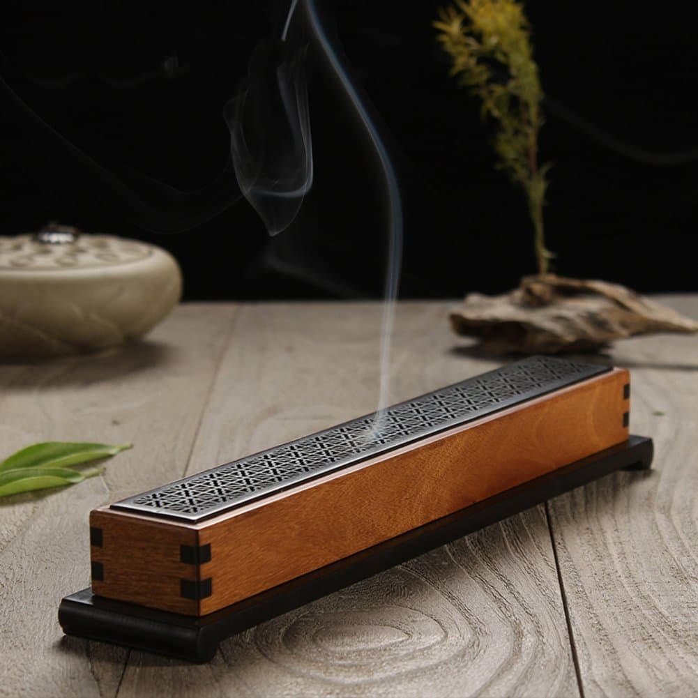 Retro wooden incense stick holder,Creative incense burner incense ash catcher tray bowl for yoga room or bedroom-H L10*W2.6*H2inch(25.5*6.5*5cm)
