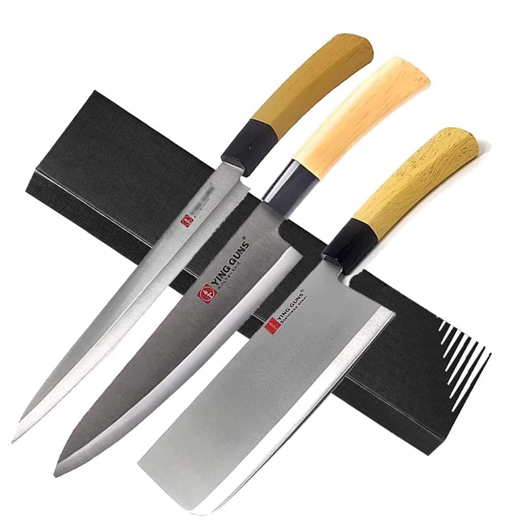 Guns Ceramic Knife Essential Kitchen Combo (3 Pack) Chef Sashimi Paring Knife + Meat Cleaver Knife + Multi-Purpose Knife for Cutting Slice Dice Steak Meat Chicken Cheese Vegetable Fruits EZ642