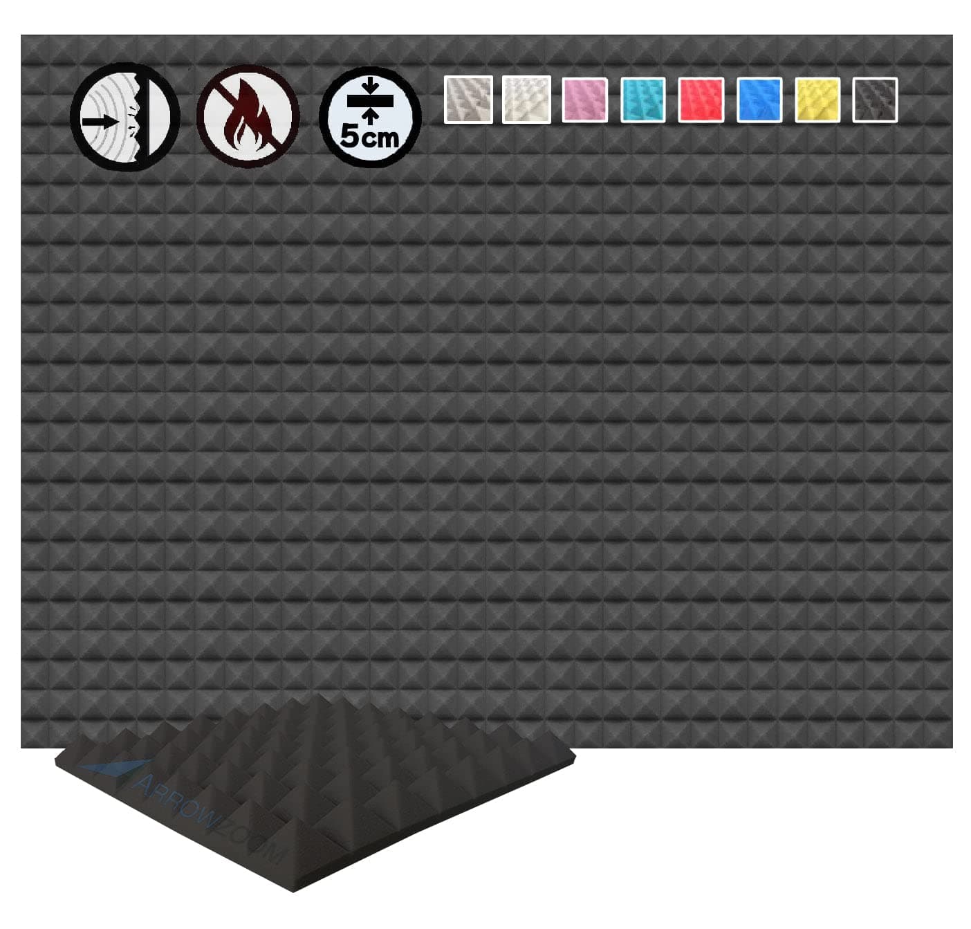 Arrowzoom Pyramid Acoustic Foam Studio Absorbing Tiles Wall Panels (Black, Pack of 12,50x50x5cm)