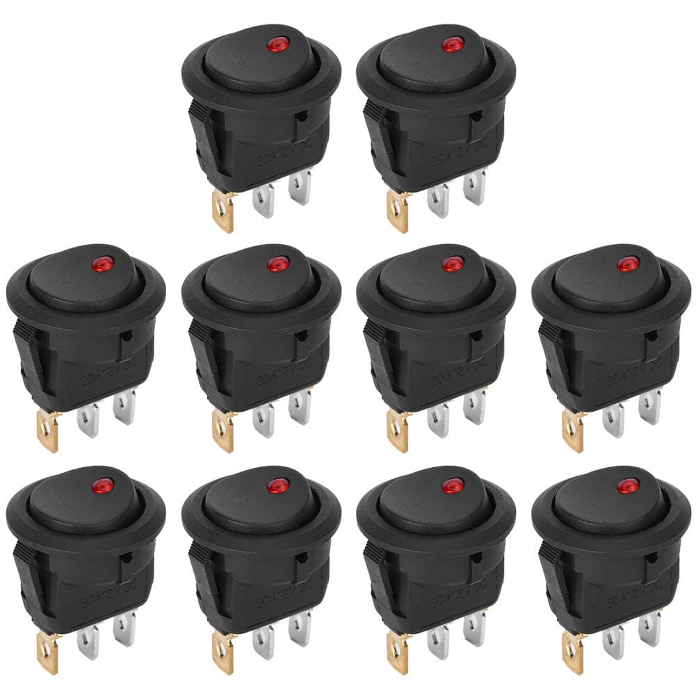 10Pcs Walfront Rocker Round Toggle LED Switch On-Off Control 12V Waterproof SPST Switch LED Spotlighting Silver Terminal 3Pin