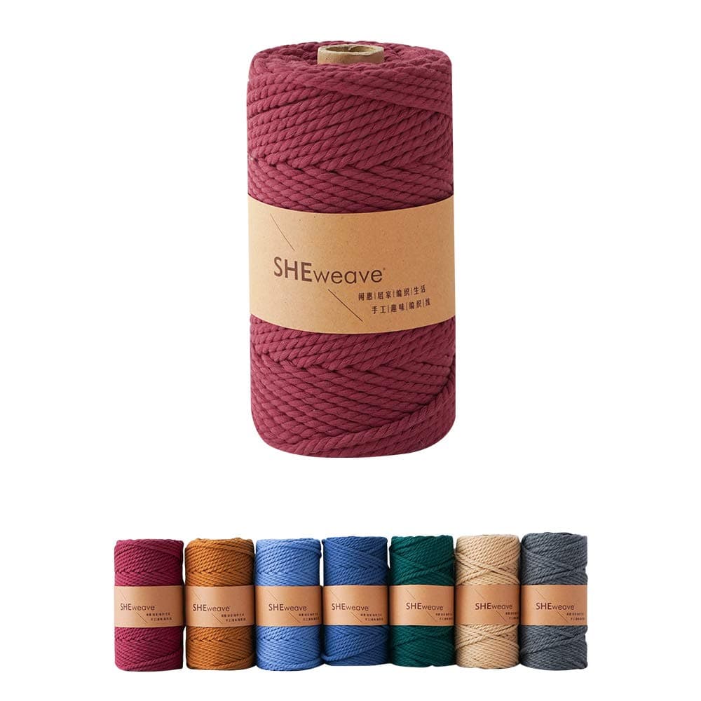 Macrame Cord 4mm x 55yards(50M) 3-Strands Twisted Cotton Macrame Rope for Wall Hanging Plant Hangers Macrame Supplies Crafts Pet Toys Soft Undyed Craft Cord(Wine red)