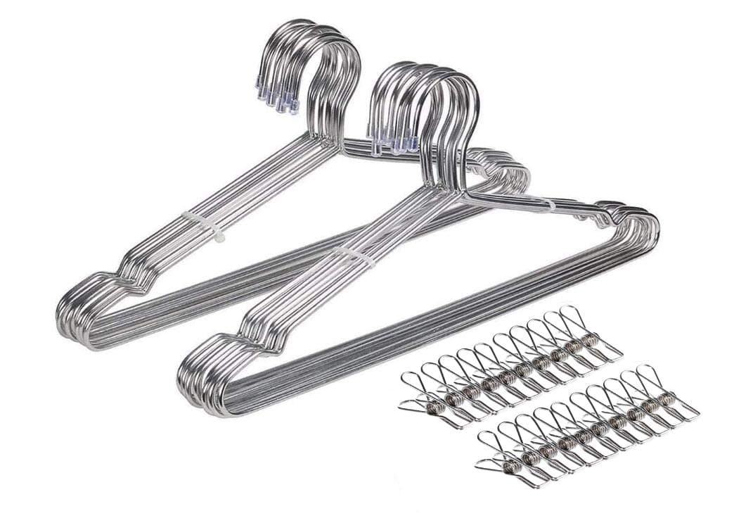 CFZC Metal Wire Hangers 20 Pack Strong Stainless Steel Hangers with Clothes Pins - 4mm Diameter 17.7 Inch