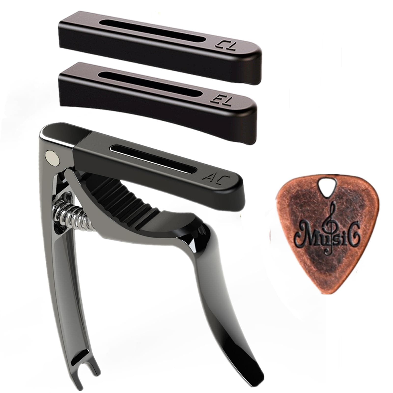 AUPHY Guitar Capo with 3 Interchangeable Pads for Different Fingerboard Curves - Fits Acoustic, Electric Guitars & Ukulele with Free Metal Guitar Pick（Matte Black）