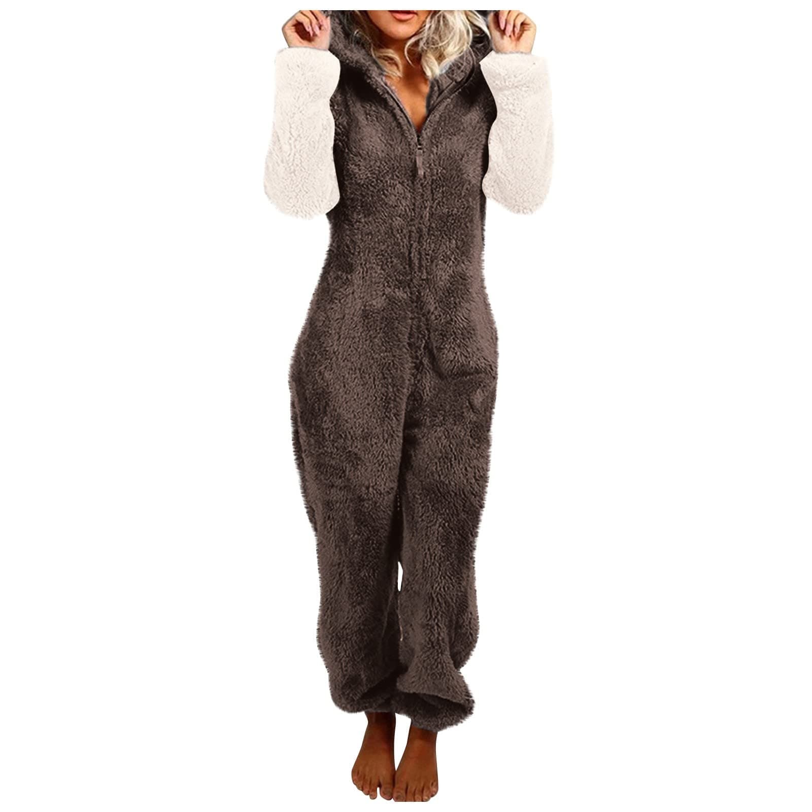 DealinM Unisex Pajamas Hooded Cozy Jumpsuit Sherpa Flannel Oversized Onesie Christmas Pajamas for Family Couples Women Men
