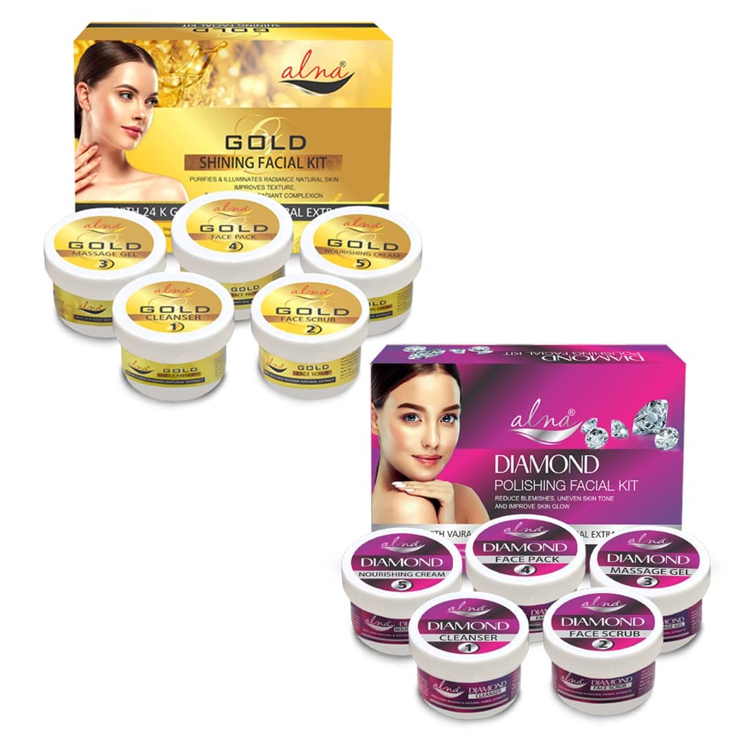 Alna Gold Shining Facial kit with Diamond Facial Kit | Facial kit Combo