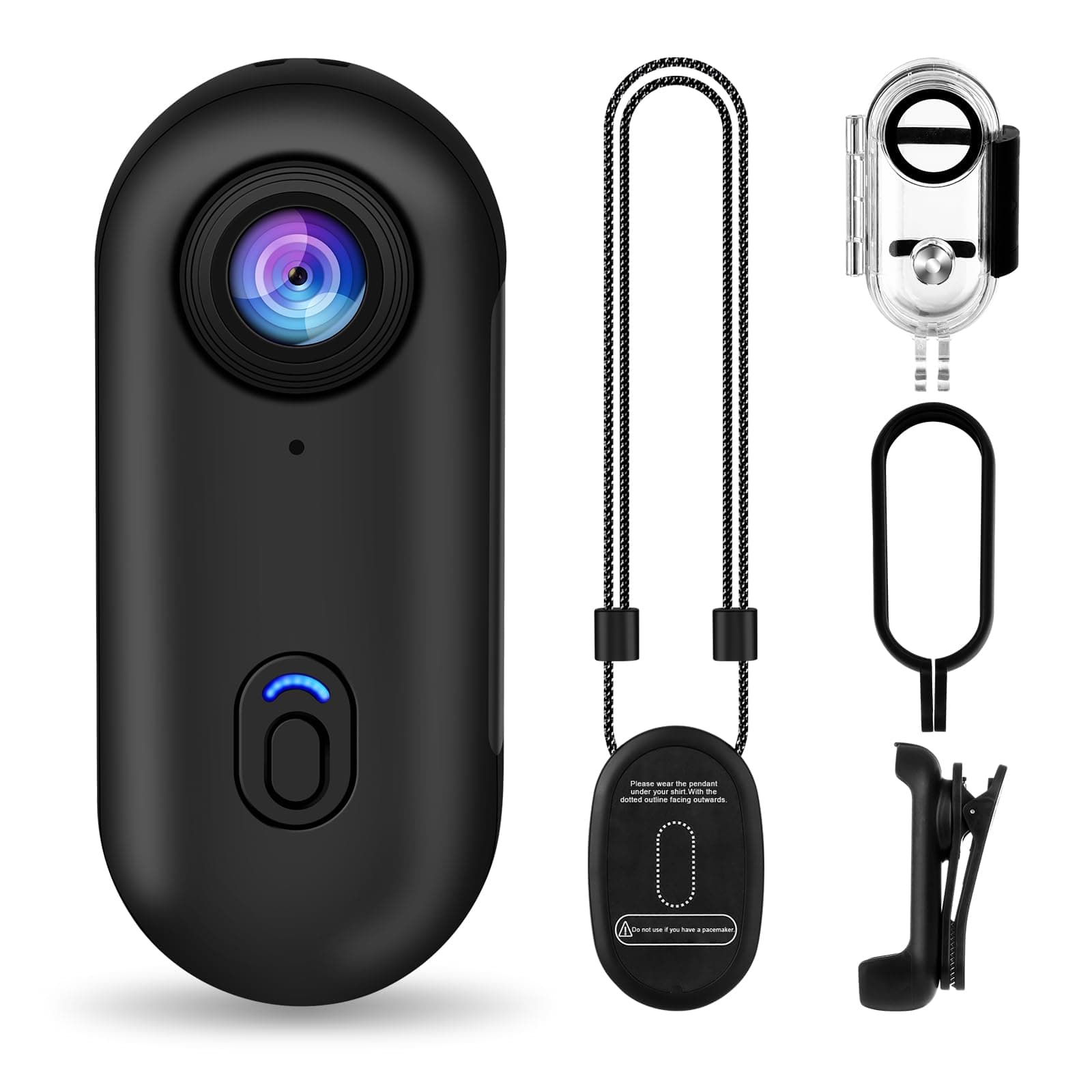 i3 4K Thumb Action Camera, Tiny Size, Mount Anywhere, Small Body Camera with Spring Clip, Portable Vlogging Camera, Hands-Free POV Recording, Helmet Camera for Cycling, Motorcycle (64G-Card, Black)