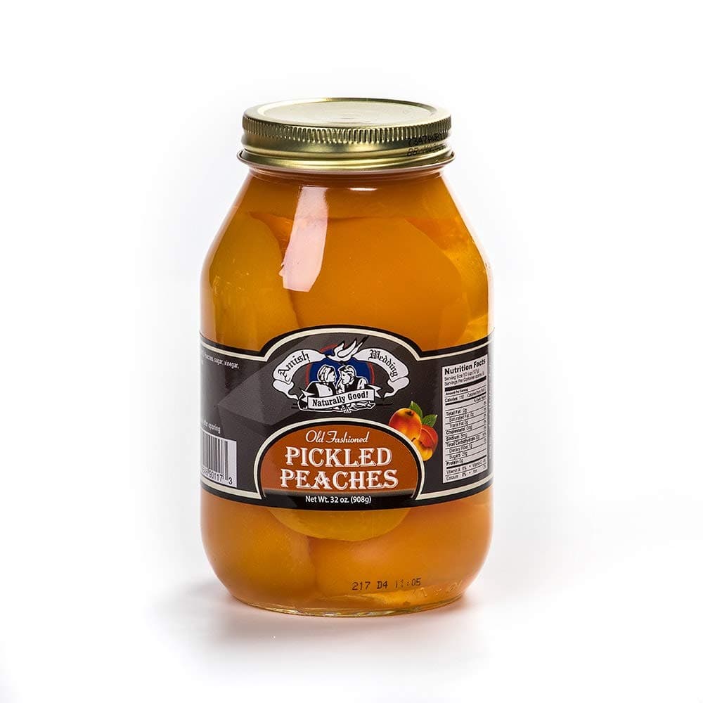 Amish Wedding Ready to Eat Peaches, USA Made 32 ounce Glass Jar, No Preservatives, Pickled