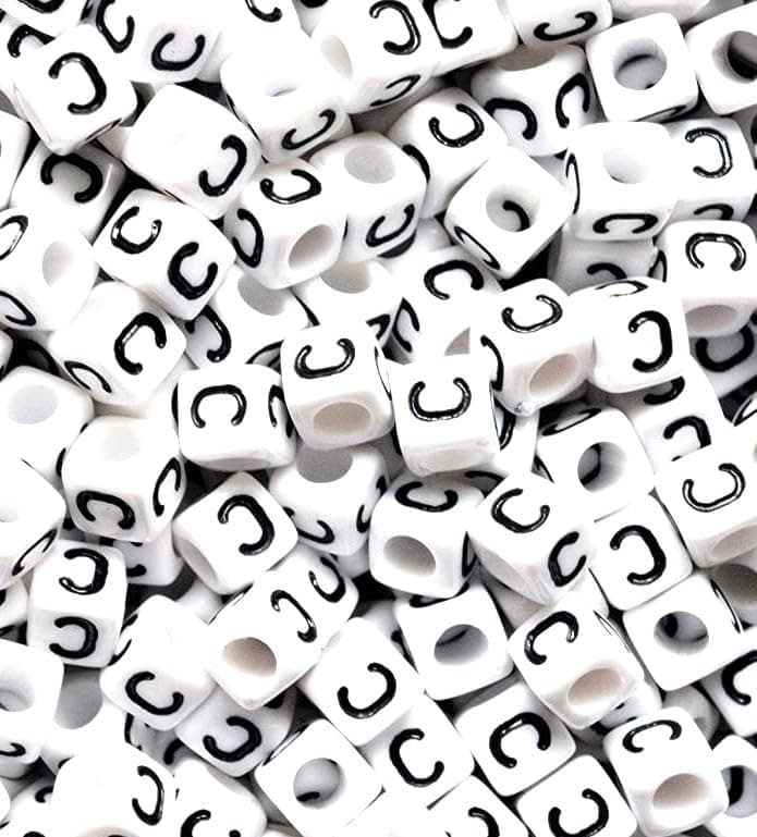 100 pcs 6mm White Cube Letter Alphabet Acrylic Beads Single & Mixed Letters (C)