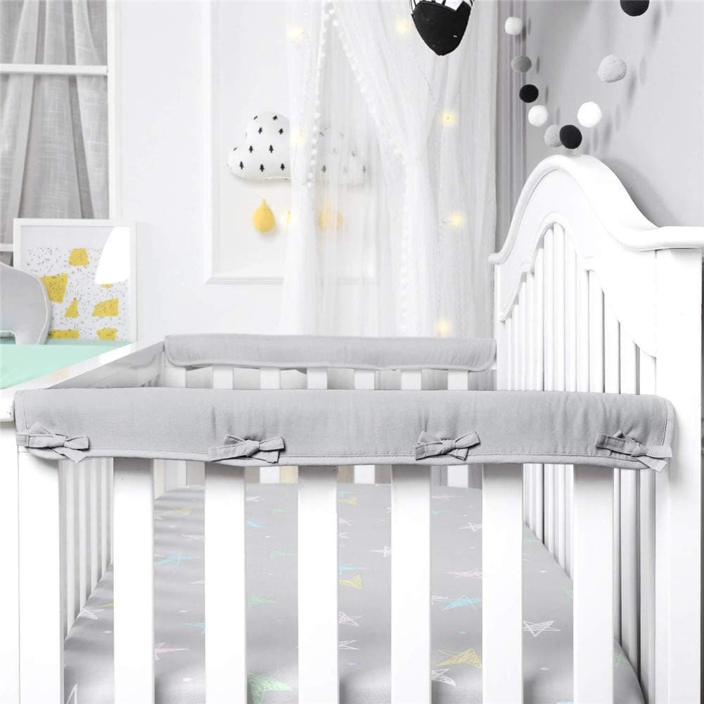 Padded Baby Crib Rail Cover Protector Surrounding Guardrail Guard Belt, 3 Pieces/Fabric Anti-collision Belt (Gray,2 short + 1 long)