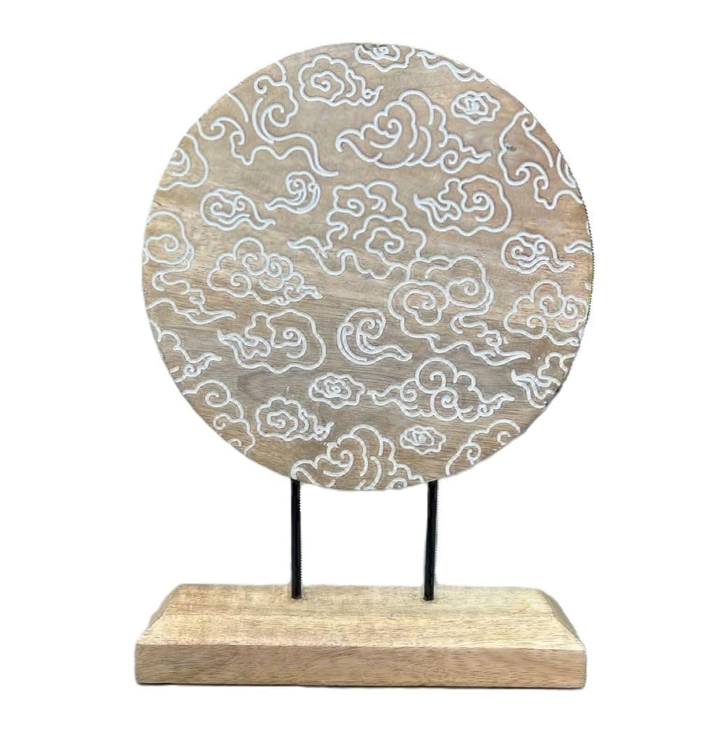 DharmaObjectsNatural Wooden Rustic Tabletop Decoration Tibetan Buddhist Cloud - Handcrafted Elegance for Your Home (White)