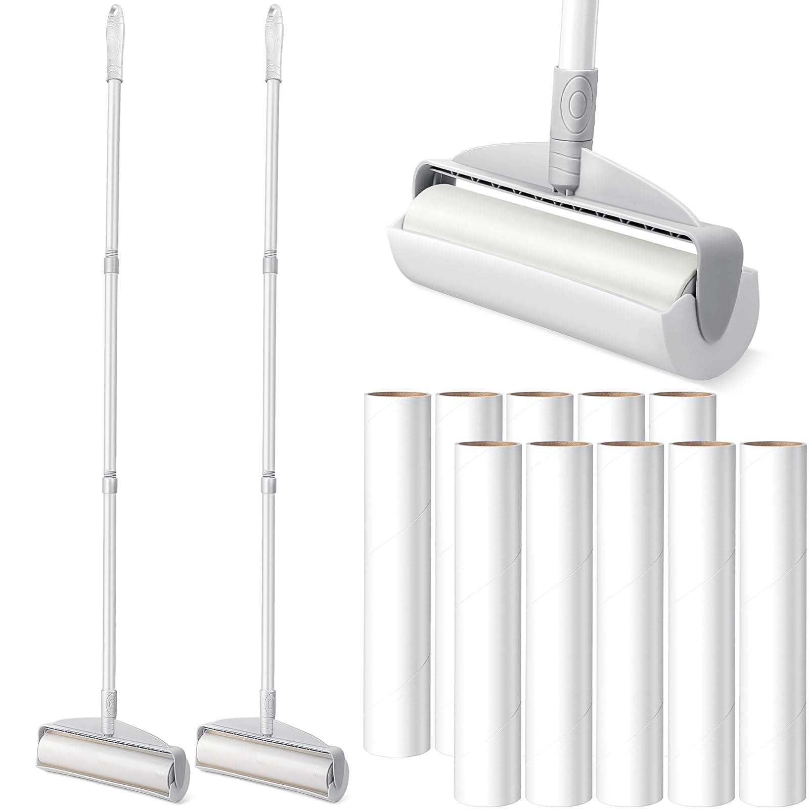 2 Set Large Floor Lint Rollers, 9.45" Sticky Rollers for Pet Hair with Long Handle and 10 Rolls Refills for Cleaning Carpets, Pet Hair Furniture and Curtains