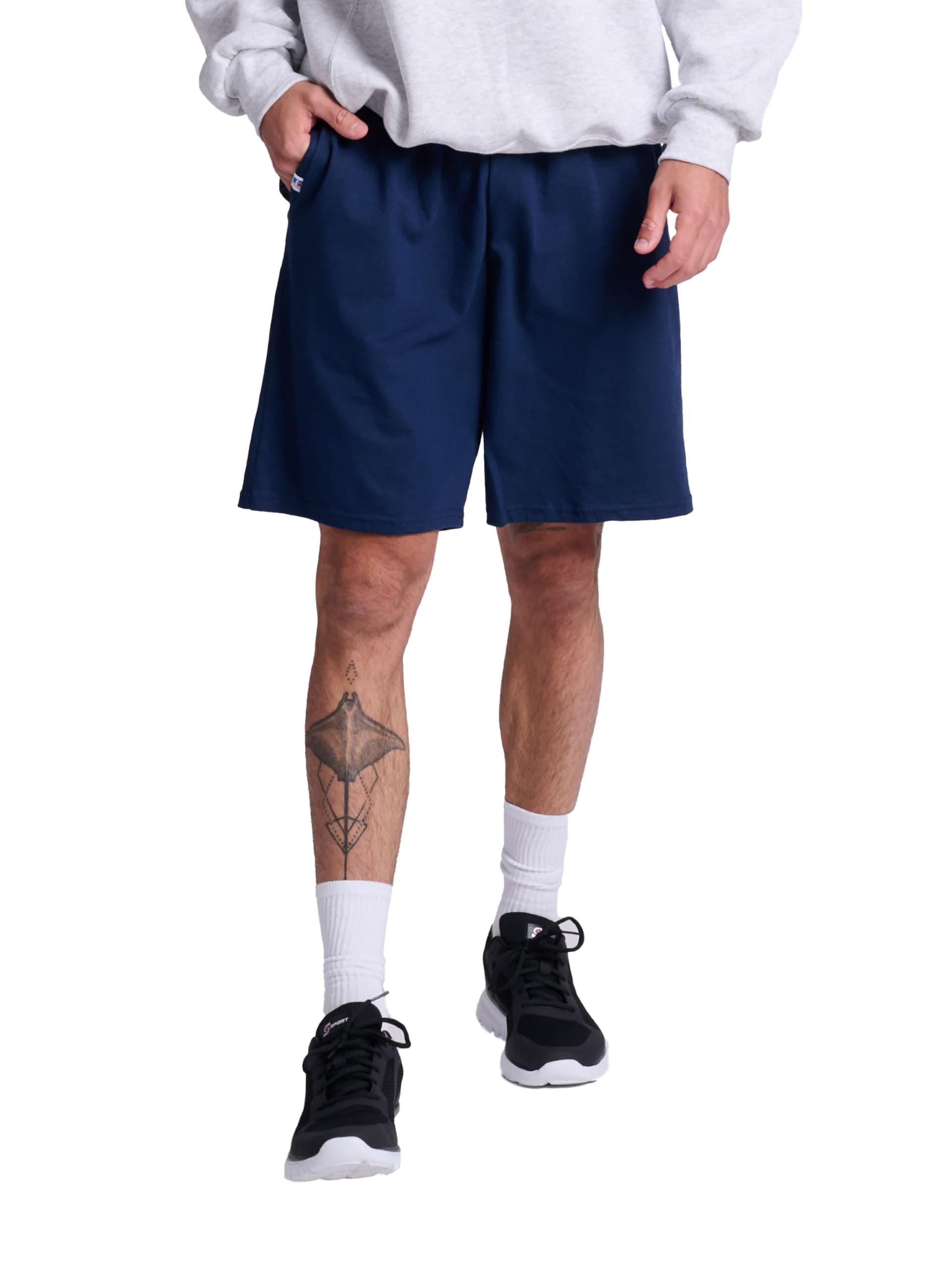 Russell Athletic Men's Relaxed Fit 9" Cotton Shorts with Pockets, Adjustable Elastic Waist, Sizes S-4X