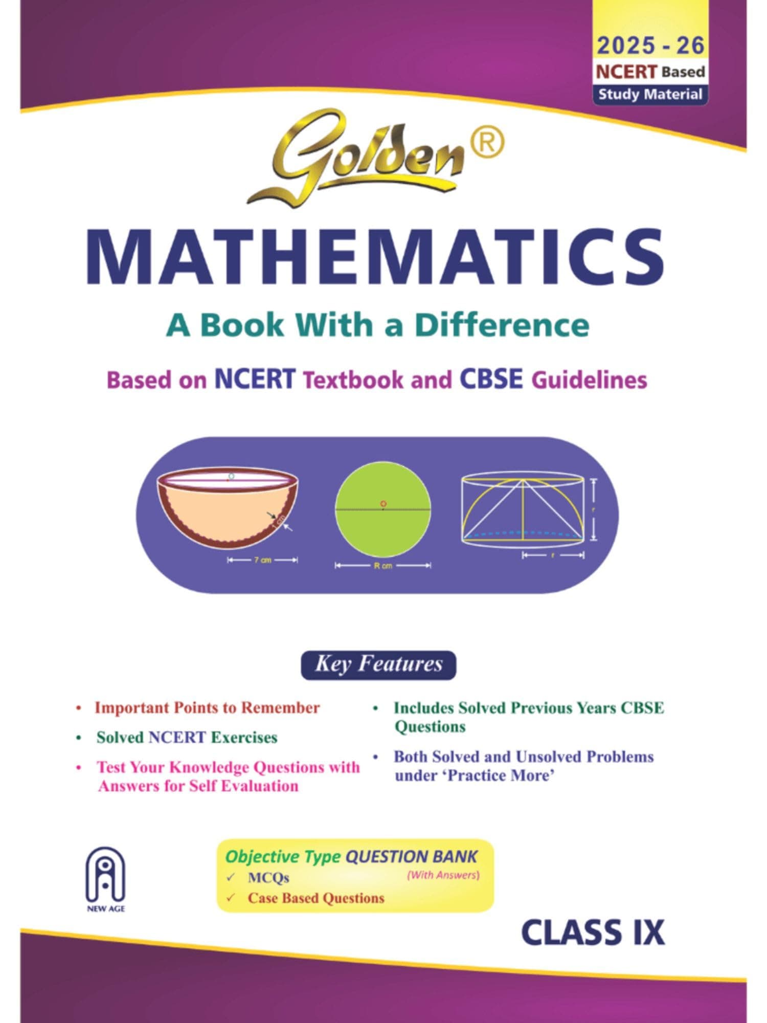 Golden Mathematics Study Material Based on NCERT for Class-9 | For CBSE 2026 Board Exams | Solved NCERT Exercises | Objective Type Question Bank | Previous Board Paper Solved | Assertion & Case Based