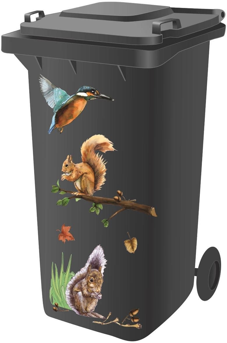 Designer Wheelie Bin Vinyl Self Adhesive Stickers For Dustbin Caravan Fridge Household Items [ Woodland Design ]