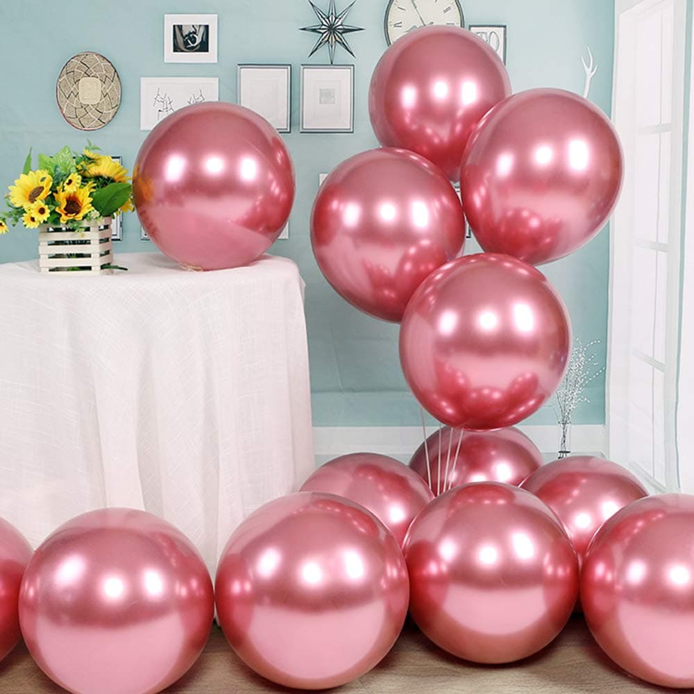 Chrome Metallic Balloons for Party 50 pcs 12 inch Thick Latex balloons for Birthday Wedding Engagement Anniversary Christmas Festival Picnic or any Friends & Family Party Decorations-Metallic Pink
