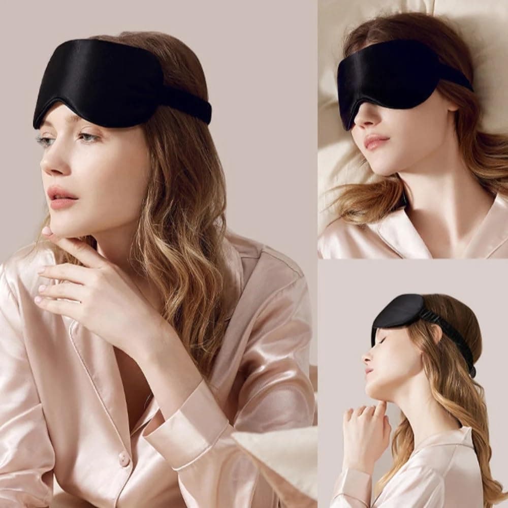 Relax Mulberry Silk Sleep Mask - Ultimate Comfort for Women and Men - Blocks Light, Reduces Puffy Eyes - Travel-Friendly Blackout Eye Cover - Black
