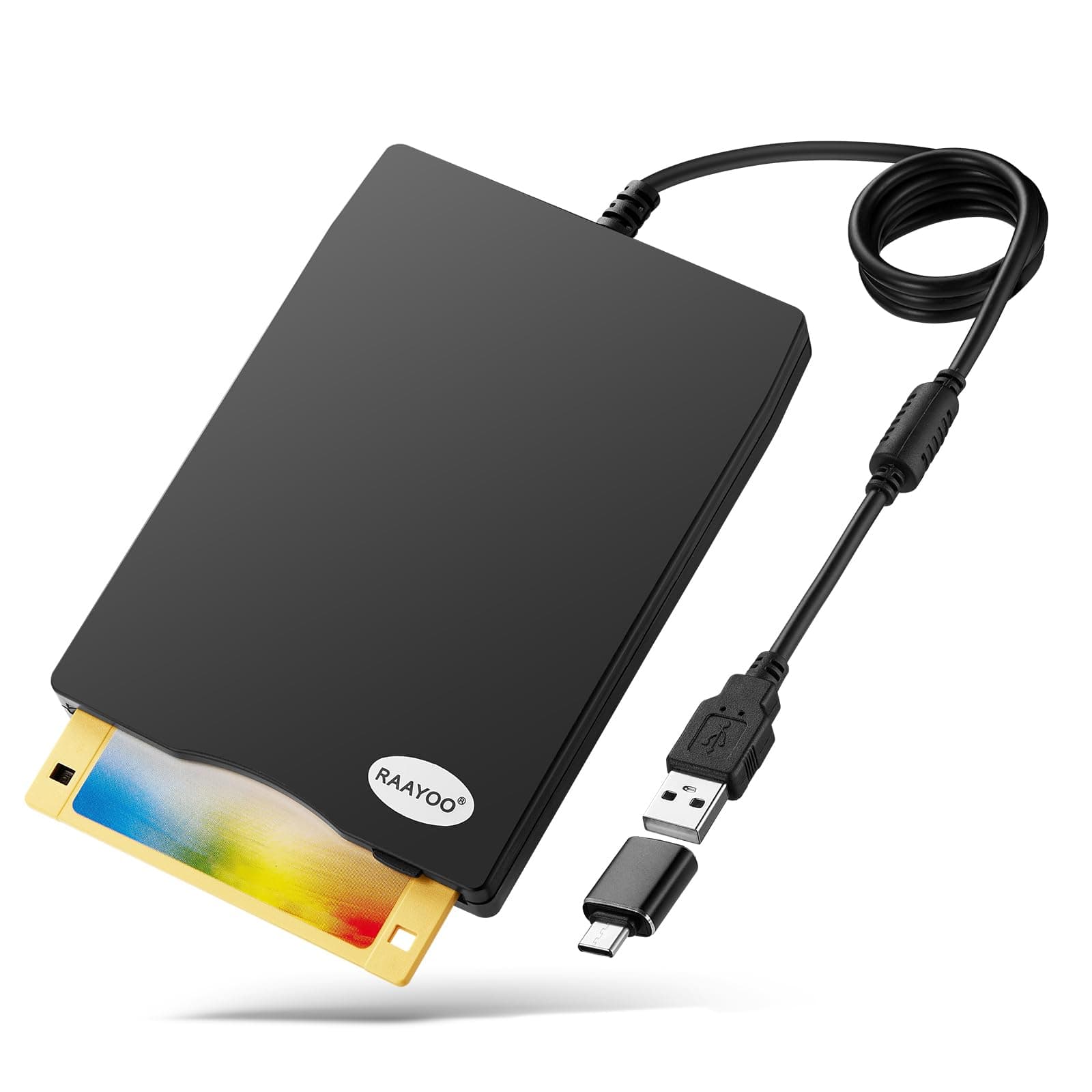 USB Floppy Disk Reader Drive, 3.5' External Portable 1.44 MB FDD Diskette Drive for Mac Windows 10/7/8/XP/Vista PC Laptop Desktop Notebook Computer Plug and Play No Extra drivers- Black