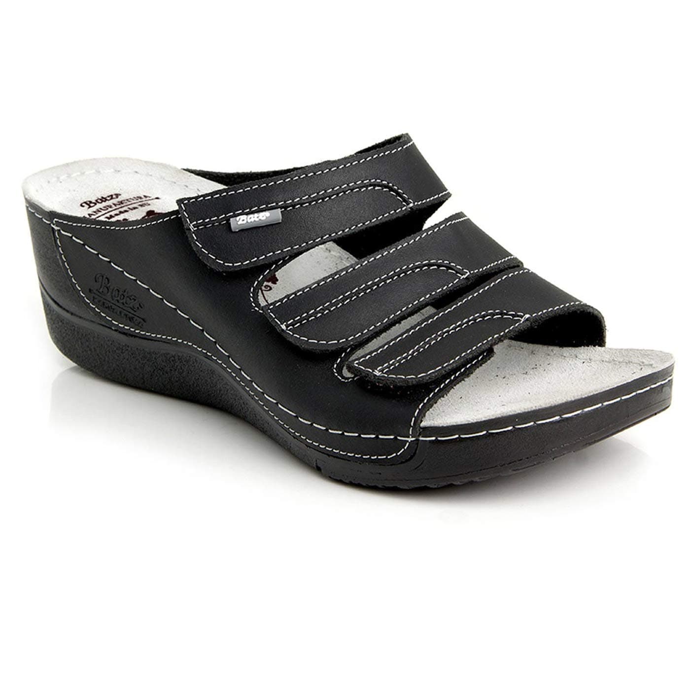 Batz OLGA Handmade Leather Womens Ladies Sandals Clogs Mules Slippers Shoes, Black, EU 37, UK 4