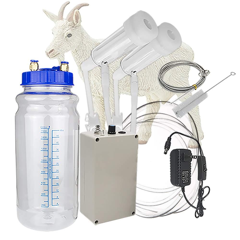 Milking Machine for Goat, Portable Electric Goat Milker Milking Machine with 2 Teat Cups, Adjustable Vacuum Pump, 2L Milk Container, Food Grade Hose (for Goat)