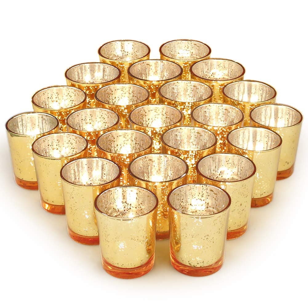 Gold Party Decorations 72pcs, Mercury Glass Gold Votive Candle Holders Set for Wedding, Bridal and Baby Shower