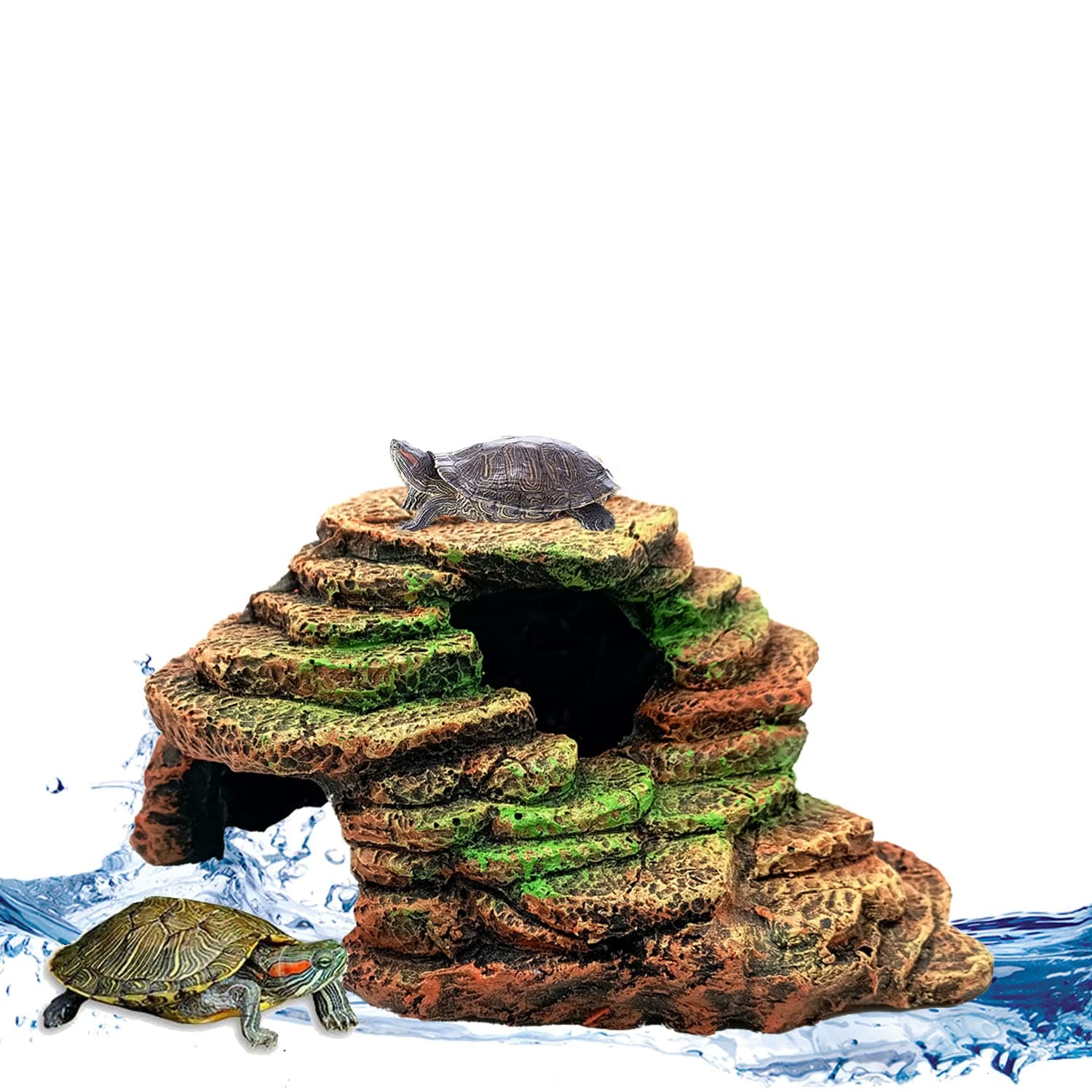 JAINSONS PET PRODUCTS Resin Shale Step Ledge For Aquarium Decoration & Terrariums, Adds Hiding Spots, Swim Through, Basking Ledge For Fish, Reptiles, Amphibians, & Small Animals, Use Only One Turtle