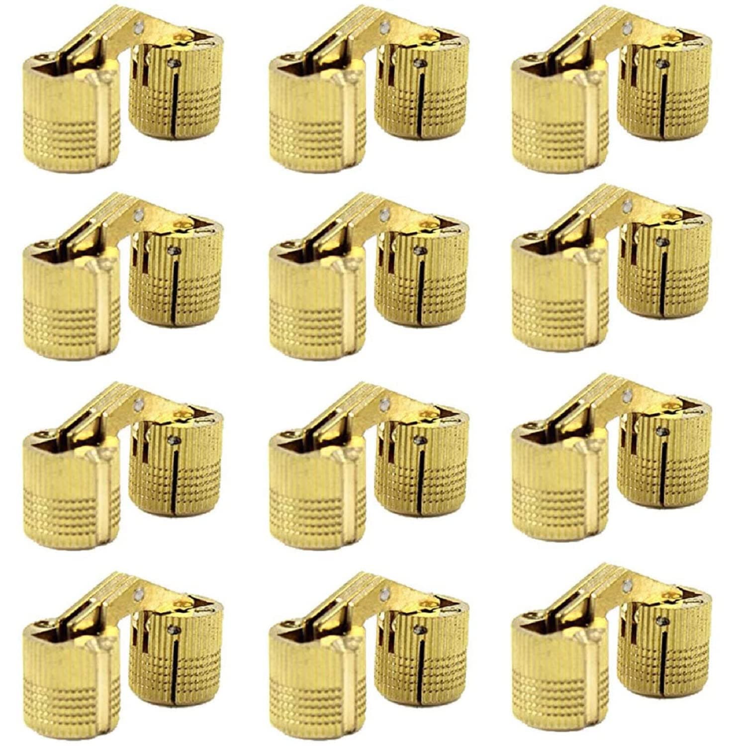 MIAO JIN 12 Pcs 12mm Brass Barrel Hinges Hidden Invisible Cabinet Furniture Hinges Concealed 180 Degree Opening Angle